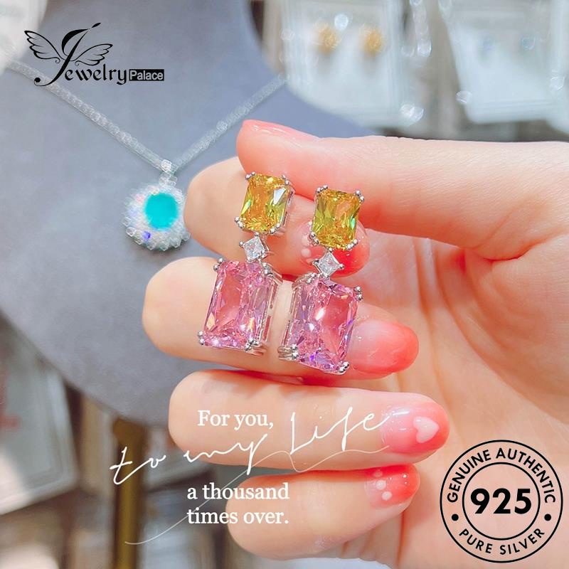 Jewelrypalace Anting Citrine Wanita Kotak Perak925 Stud Asli Kolom E1204