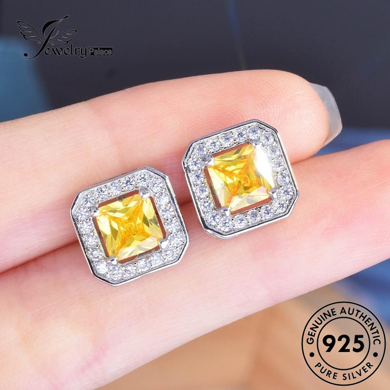 Jewelrypalace Anting Tusuk Wanita Perak Asli925 Citrine Square E1290