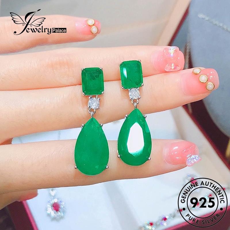 Jewelrypalace Bentuk Anting Perak Emerald Pear Wanita Asli925 Stud E1297