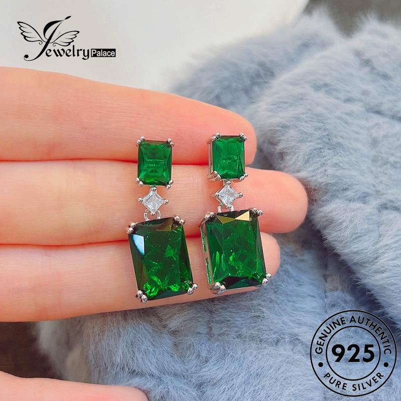 Jewelrypalace Anting Perak925 Asli Stud Emerald Wanita Kotak Kolom E1253