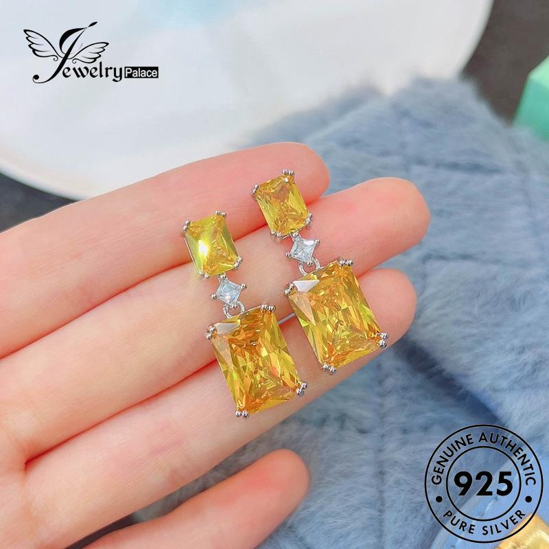 Jewelrypalace Anting Perak925 Asli Stud Emerald Wanita Kotak Kolom E1253