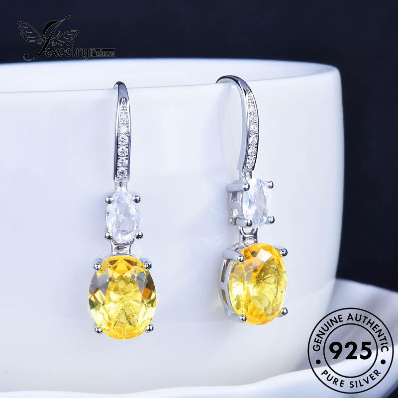 Tempat Perhiasan Wanita925 Stud Silver Anting Citrine Asli Oval E1254