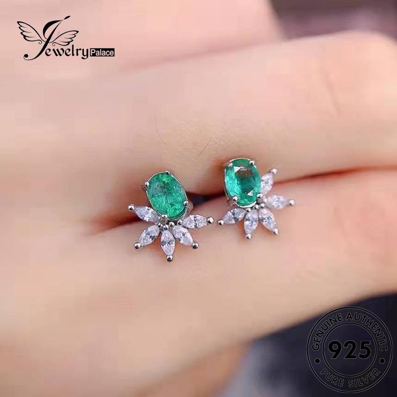 Jewelrypalace Perak Emerald Asli Wanita925 Anting Tusuk The Flowers E1257