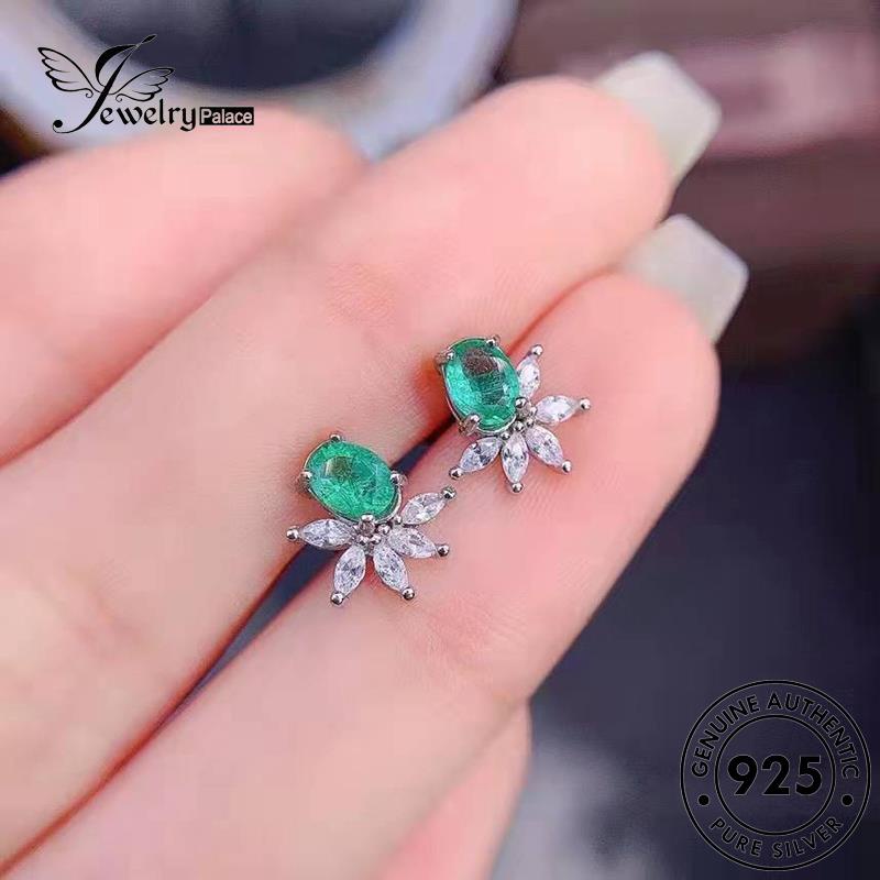 Jewelrypalace Perak Emerald Asli Wanita925 Anting Tusuk The Flowers E1257