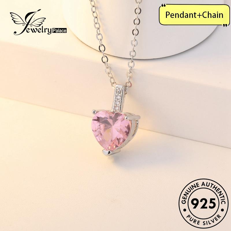 Jewelrypalace Wanita Kalung Perak Asli Fashion925 Love Pink Kristal Berlian N351