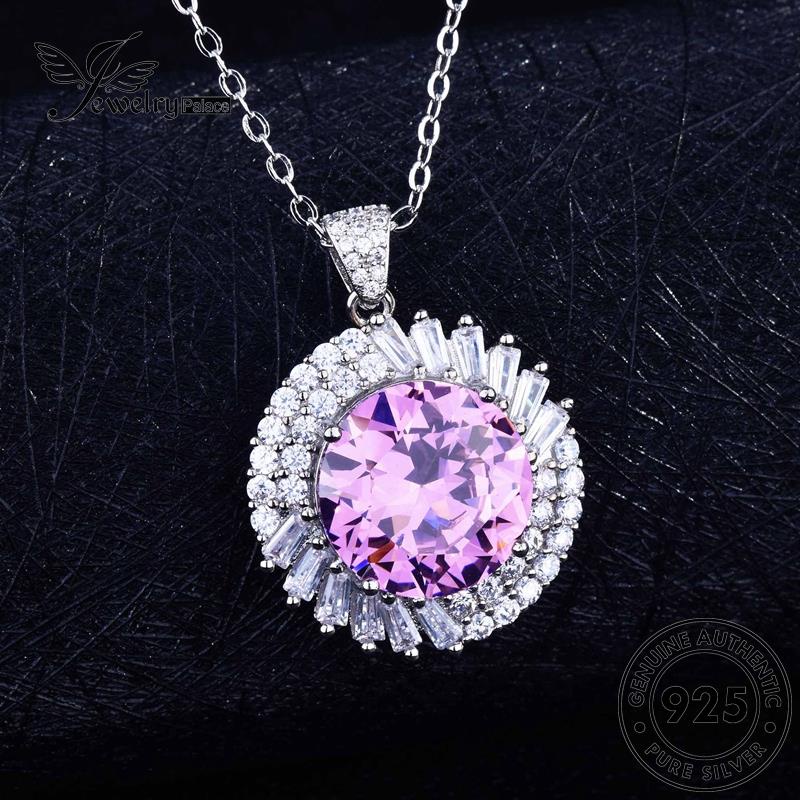 Jewelrypalace Berlian Bulat Asli Silver Pink Kalung Wanita Kristal925 Fashion N941