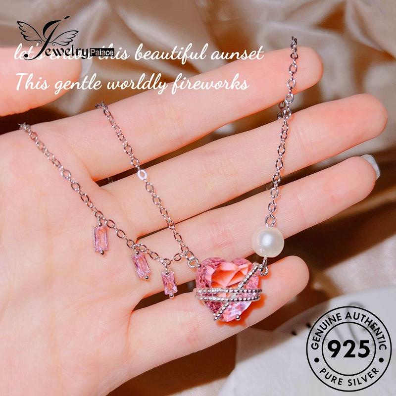 Jewelrypalace Love Kreatif Perak Berlian Kristal925Asli Wanita Kalung Pink N1299