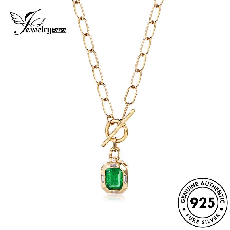 Jewelrypalace Creative Square Silver925 Berlian Wanita Emerald Asli Kalung Emas N1314