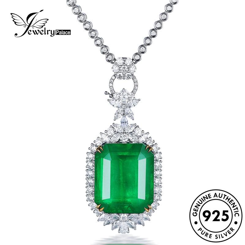 Jewelrypalace Wanita Perak Asli Square Emerald Kalung Berlian Fashion925 N1377