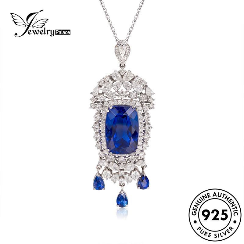 Jewelrypalace Kalung Berlian Hiasan Kotak Asli925 Perak Safir Wanita N1580