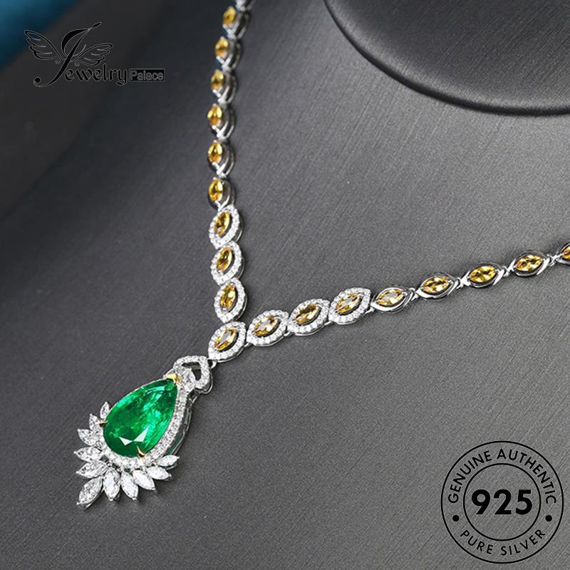 Jewelrypalace Original Kalung925 Wanita Perak Emerald Drop Fashion N1551