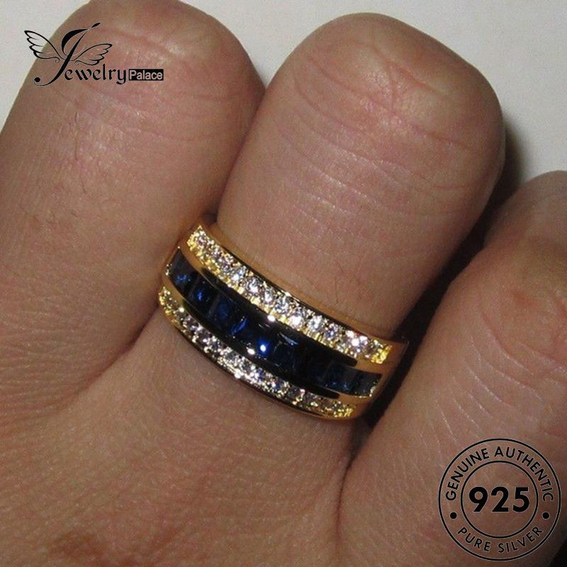 JEWELRYPALACE 925 Murni Cincin Aksesori Square Original Sterling Wanita Retro Sapphire Silver Asli Kawin Silver Perak Nikah korea Perhiasan R56