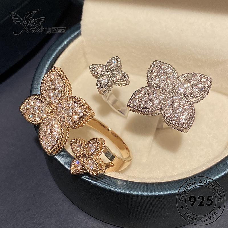 JEWELRYPALACE Silver korea 925 Gold Cincin Perhiasan Kawin Original Diamond Fashion Wanita Silver Moissanite Perak Clover Aksesori Sterling Asli Murni Nikah R73