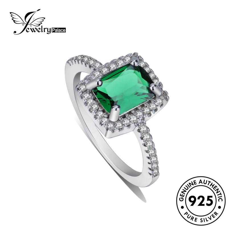 JEWELRYPALACE Silver Classic Emerald Original 925 Kawin Diamond korea Square Perhiasan Nikah Perak Wanita Cincin Aksesori Sterling Silver Asli Murni R123