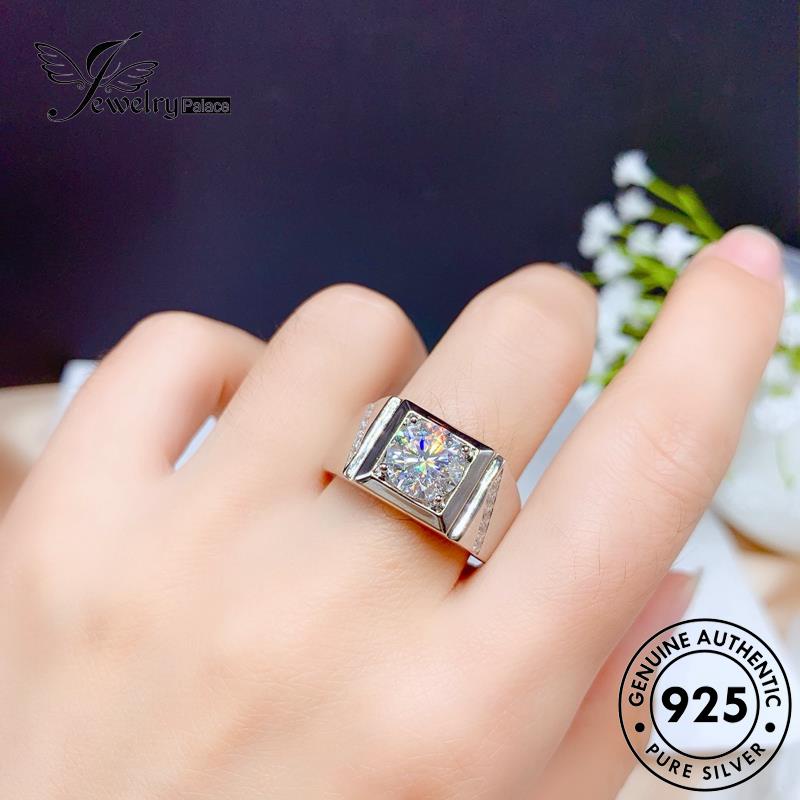 JEWELRYPALACE korea Asli Original Aksesori 925 Kawin Silver Square Fashion Moissanite Nikah Perak Silver Murni Cincin Diamond Sterling Pria Perhiasan R130