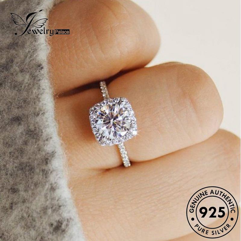 JEWELRYPALACE 925 Silver Asli Silver Wanita Kawin Nikah Perak Square Perhiasan Cincin Original Murni Fashion Moissanite Diamond korea Sterling Aksesori R134