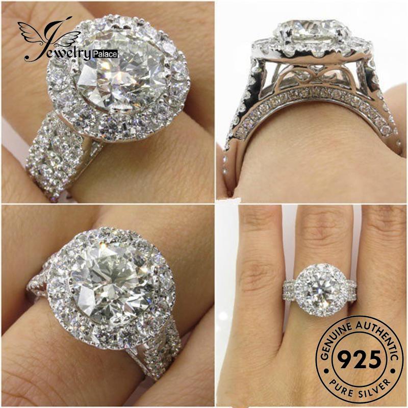JEWELRYPALACE Moissanite Wanita Fashion Aksesori Asli Nikah Murni Sterling 925 Original Perhiasan Silver Kawin Diamond Cincin korea Silver Round Perak R137