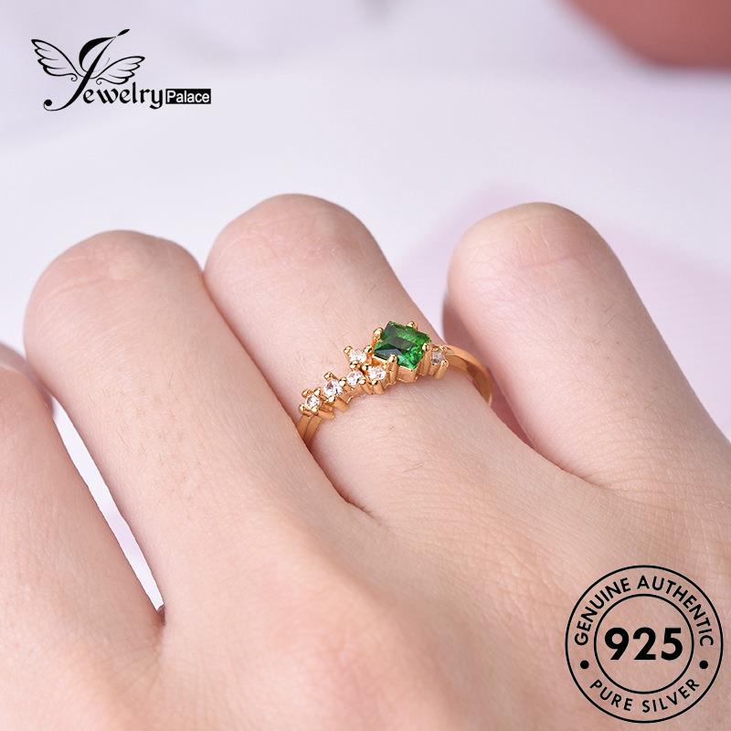 JEWELRYPALACE Gold Wanita Silver Emerald Cincin Original Kawin Silver 925 Retro Square Murni Perak Asli Aksesori Sterling Perhiasan Nikah korea R309