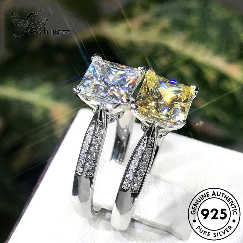 JEWELRYPALACE Nikah Wanita Silver Sterling Classic Perhiasan 925 Original Square Aksesori korea Murni Cincin Perak Silver Citrine Kawin Asli R364