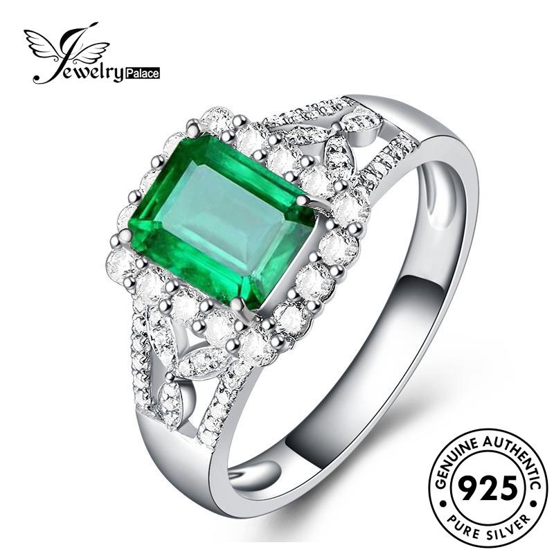 JEWELRYPALACE 925 Wanita Nikah Sterling Murni Emerald Classic Aksesori Original Square Silver korea Kawin Perhiasan Perak Silver Cincin Asli R636