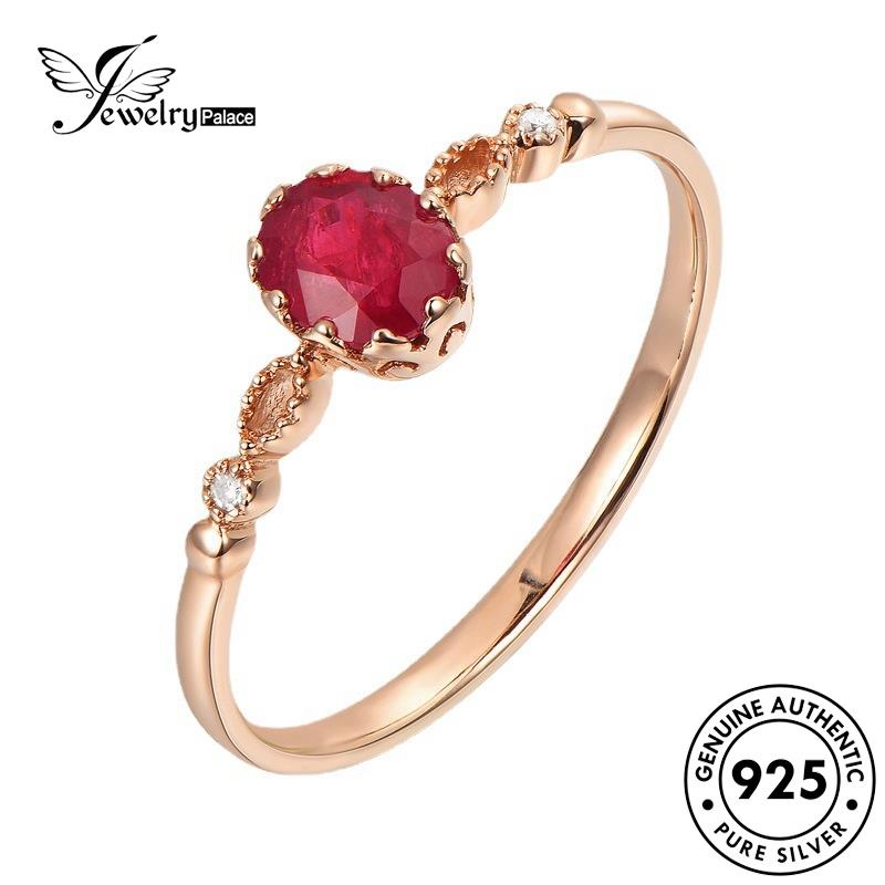 JEWELRYPALACE 925 Nikah Sterling Silver Wanita Asli Ellipse Perak Original korea Aksesori Perhiasan Murni Ruby Fashion Cincin Silver Kawin R651