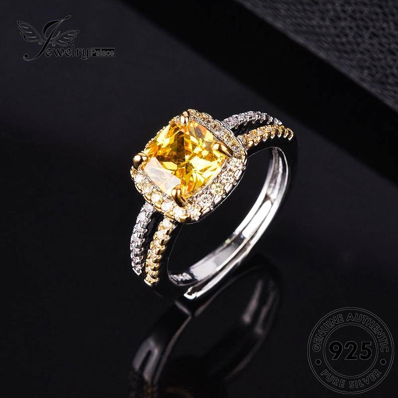 JEWELRYPALACE Asli Kawin Aksesori Murni Cincin 925 Silver Silver Wanita Nikah Citrine Square korea Original Perhiasan Personality Sterling Perak R787