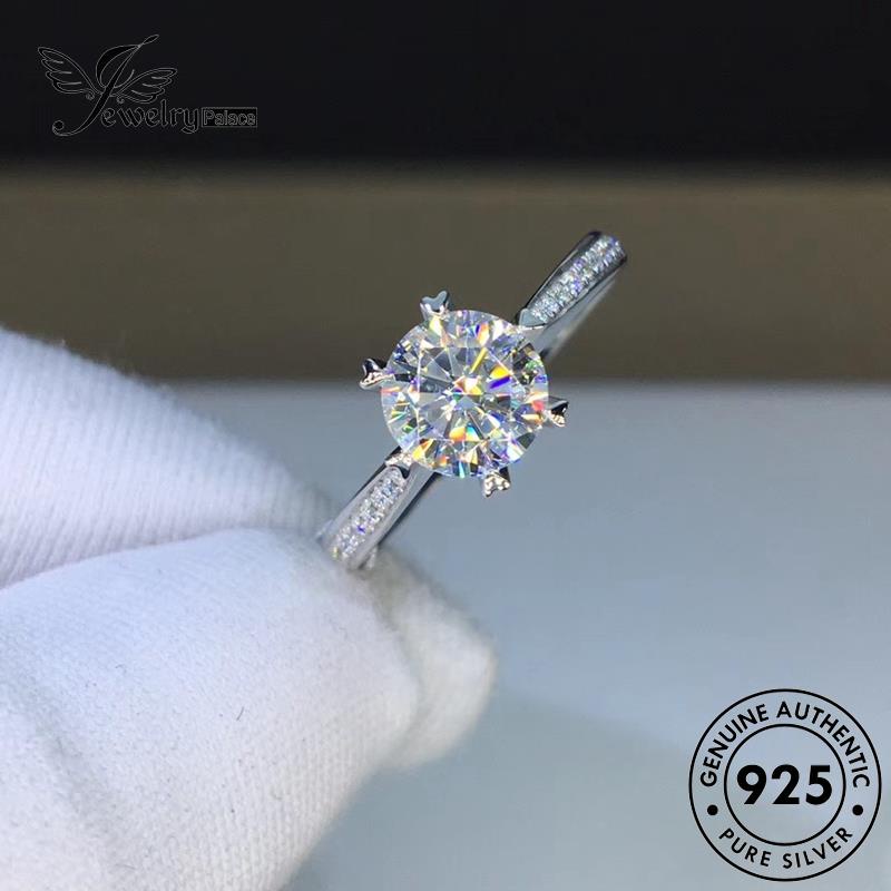 JEWELRYPALACE Sterling Wanita Silver Aksesori Moissanite Original Perak Claw Nikah Asli Diamond Murni korea Silver Six Kawin Classic Perhiasan 925 Cincin R757