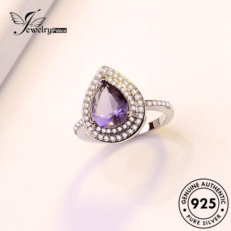 JEWELRYPALACE Classic Sterling Crystal Pink Perak Silver korea Murni Teardrop Asli 925 Wanita Original Diamond Silver Kawin Nikah Cincin Perhiasan Aksesori R879