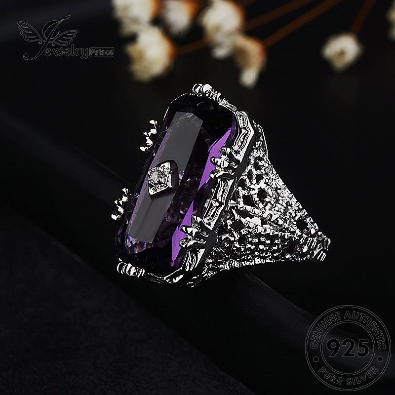 JEWELRYPALACE Square Perhiasan korea Silver Cincin Wanita Original Personality Kawin Asli Nikah Murni Aksesori Amethyst Sterling Silver Perak 925 R882