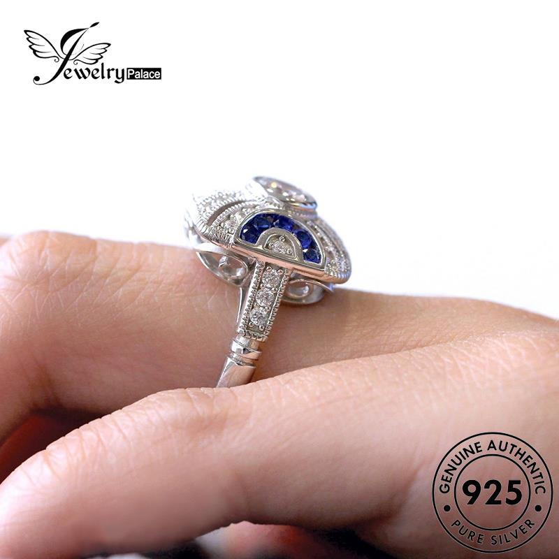 JEWELRYPALACE Cincin Creative korea Asli Aksesori Nikah Perak Silver Sapphire Kawin 925 Murni Perhiasan Silver Original Wanita Sterling Square R917