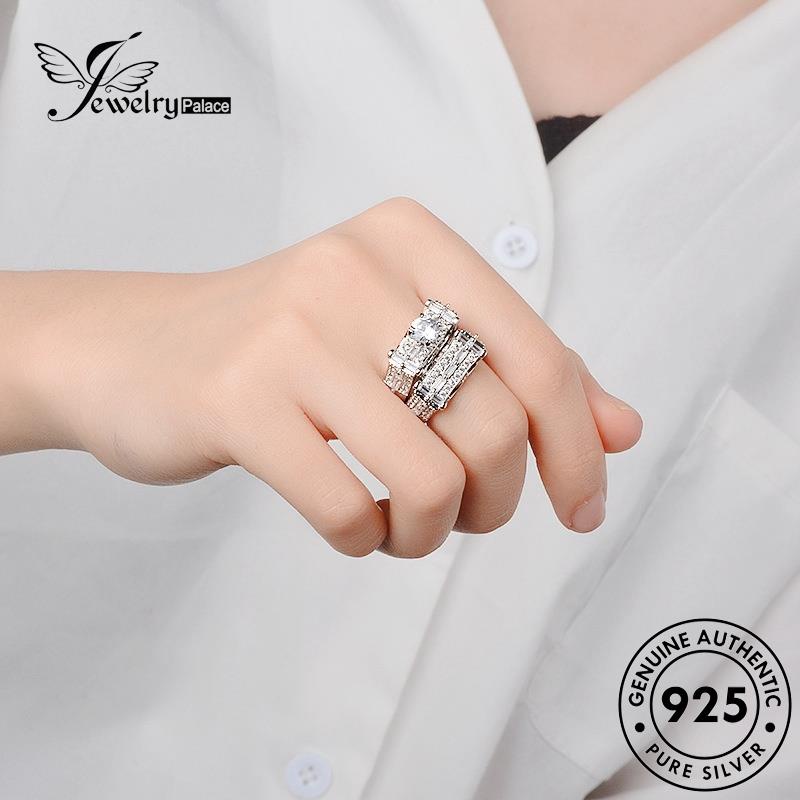 JEWELRYPALACE Nikah Kawin Original Couple Silver Cincin Perhiasan Sterling Aksesori Personality Murni korea 925 Diamond Perak Silver Asli Moissanite Pasangan R1427