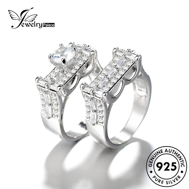 JEWELRYPALACE Nikah Kawin Original Couple Silver Cincin Perhiasan Sterling Aksesori Personality Murni korea 925 Diamond Perak Silver Asli Moissanite Pasangan R1427