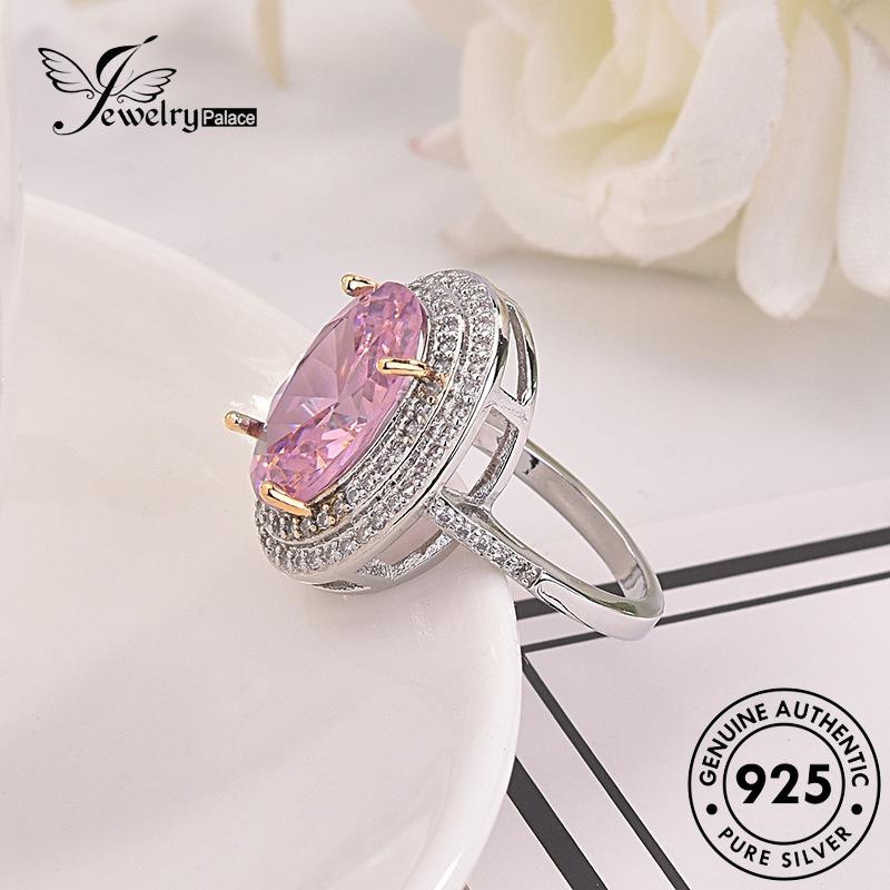 JEWELRYPALACE Murni Wanita Kawin Silver Perhiasan Nikah Silver Crystal Sterling Oval Perak Personality Diamond 925 Pink Aksesori korea Cincin Original Asli R1085