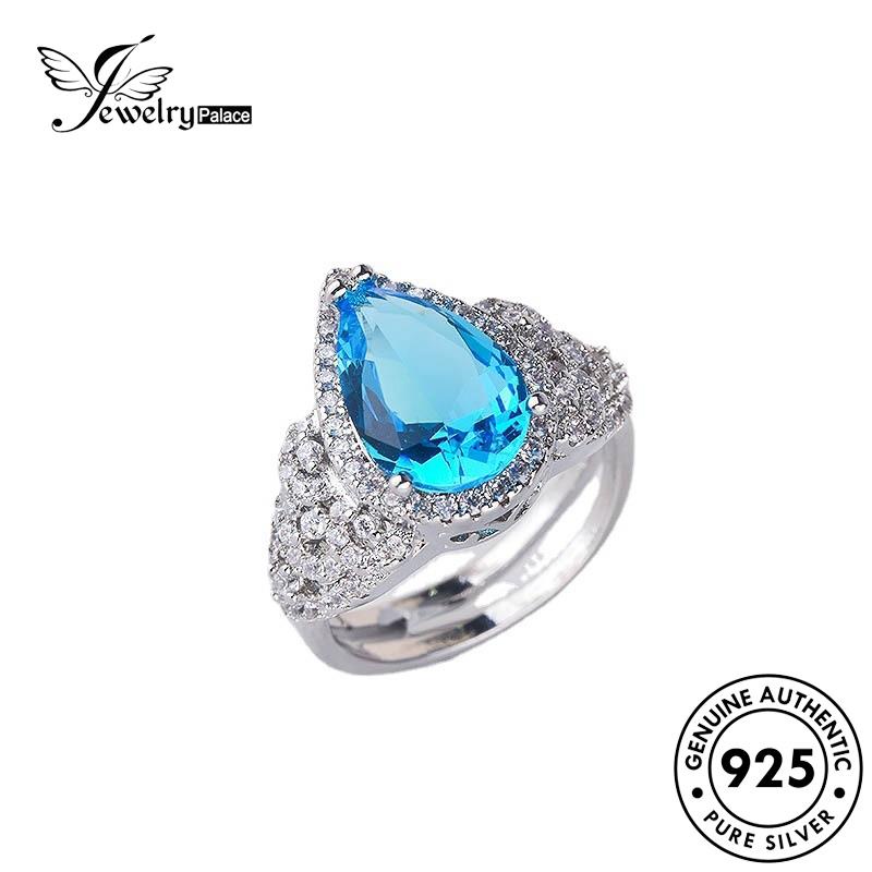 JEWELRYPALACE Wanita Perhiasan Aquamarine Murni Creative Aksesori Kawin Nikah Shape Sterling Silver Drop Original 925 Silver Asli Cincin korea Perak R1244