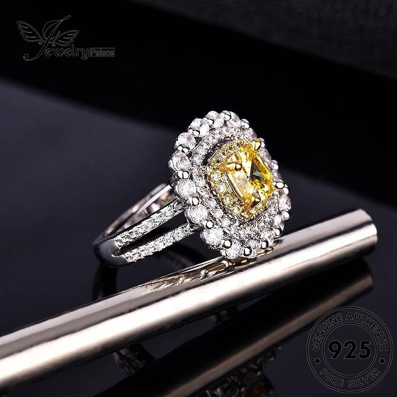 JEWELRYPALACE korea Silver Murni Cincin Nikah Square Perhiasan Aksesori 925 Sterling Classic Silver Wanita Citrine Perak Kawin Asli Original R1295