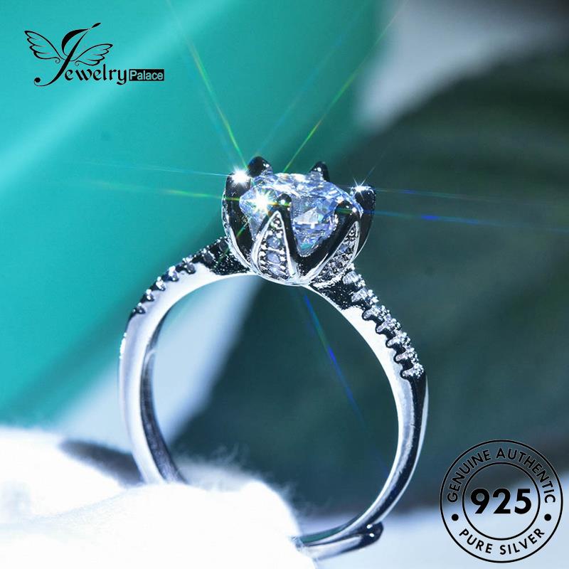 JEWELRYPALACE Nikah Murni Aksesori 925 Lotus Perhiasan Moissanite korea Classic Silver Silver Cincin Diamond Sterling Kawin Asli Perak Original Wanita R1694