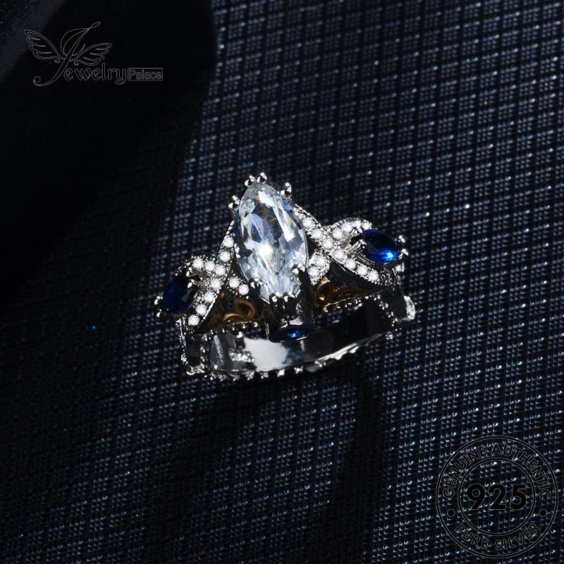 JEWELRYPALACE Murni Color Kawin Perhiasan Sterling Silver 925 Aksesori Nikah Silver Personality Sapphire Perak Wanita Asli Cincin korea Original R1451