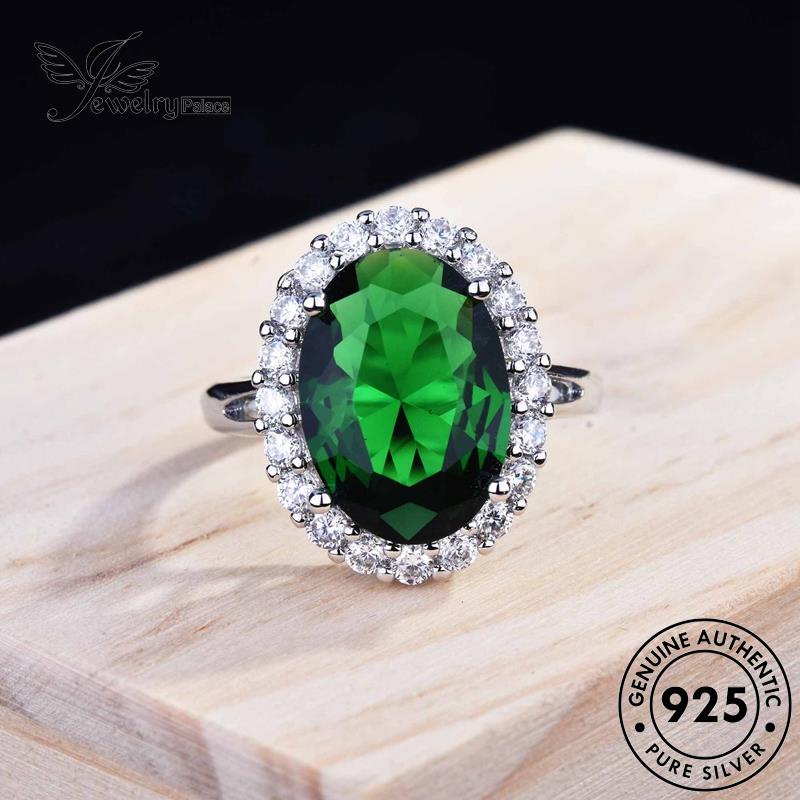 JEWELRYPALACE Silver Aksesori Emerald Asli Perhiasan Kawin Nikah Perak Oval 925 Original Sterling Cincin Wanita Classic Silver Murni korea R1867