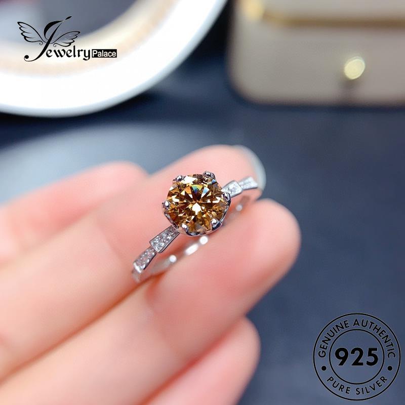 JEWELRYPALACE Aksesori Perak Wanita Asli Original Citrine Nikah Perhiasan 925 Sterling Silver Silver Classic korea Cincin Murni Kawin Six Claw R1868