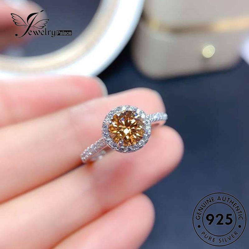 JEWELRYPALACE Cincin Sterling korea Citrine Aksesori Nikah Silver Murni Perhiasan Kawin Classic Asli Original 925 Perak Wanita Silver Round R1883