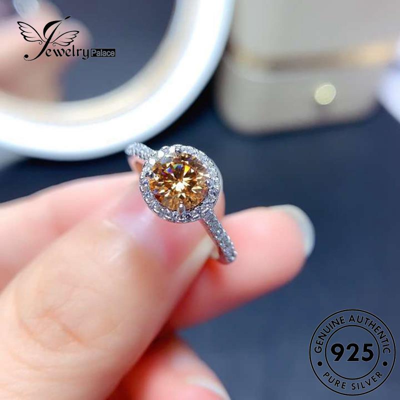 JEWELRYPALACE Cincin Sterling korea Citrine Aksesori Nikah Silver Murni Perhiasan Kawin Classic Asli Original 925 Perak Wanita Silver Round R1883