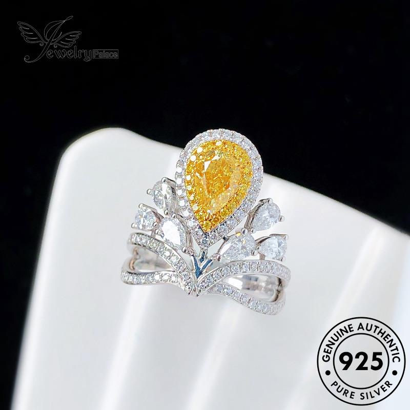 JEWELRYPALACE Original Silver Kawin Wanita Classic Cincin Asli 925 Murni Aksesori Citrine Nikah Silver Crown Perak Sterling korea Perhiasan R1940