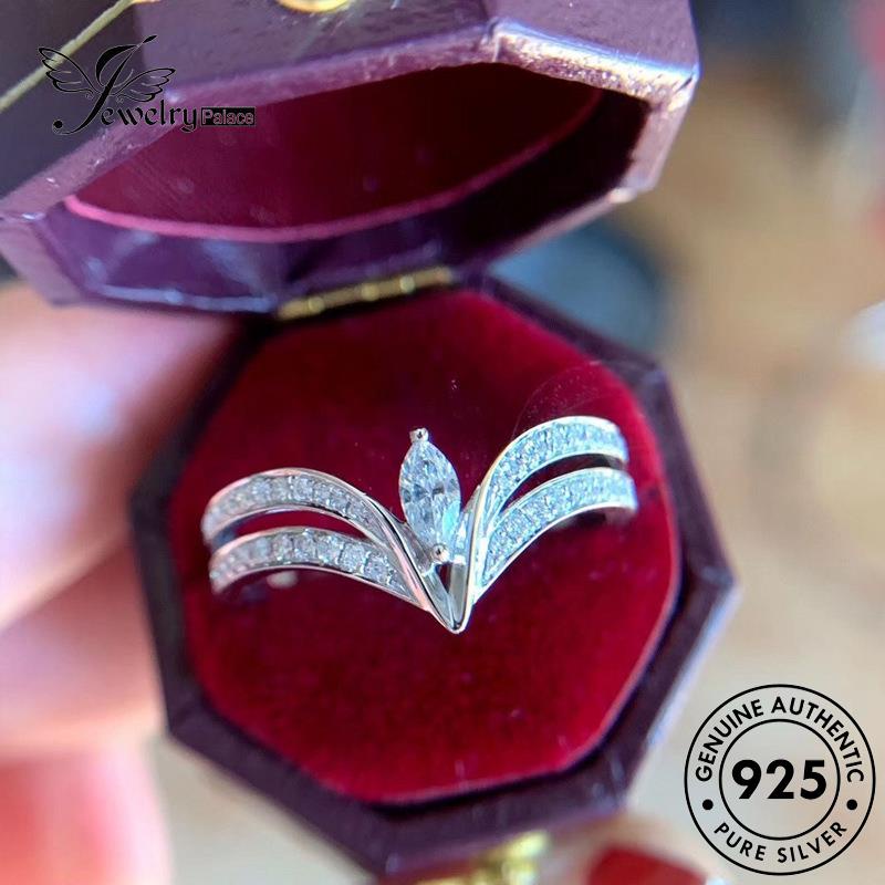 JEWELRYPALACE Sterling Silver Diamond 925 Cincin Wanita Nikah V Silver Moissanite Perak Perhiasan korea Fashion Shape Murni Kawin Aksesori Original Asli R1962