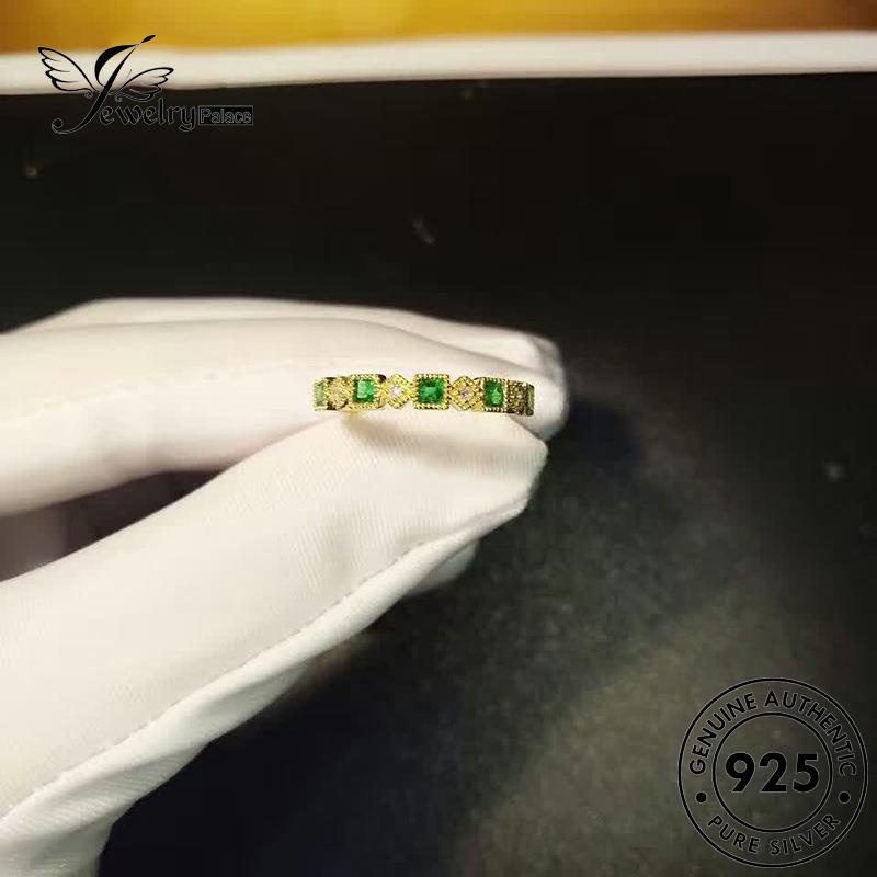 JEWELRYPALACE Sterling Silver Murni Emerald Perhiasan korea Diamond Kawin Aksesori Original Asli 925 Cincin Nikah Square Wanita Personalized Perak Silver R2018