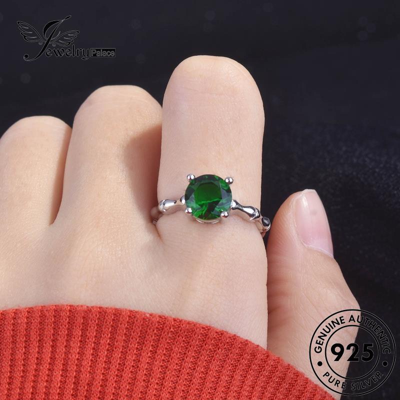 JEWELRYPALACE Vintage Aksesori Silver Original Bamboo Wanita Silver Sterling Murni Asli korea 925 Perhiasan Perak Nikah Emerald Kawin Cincin R2151