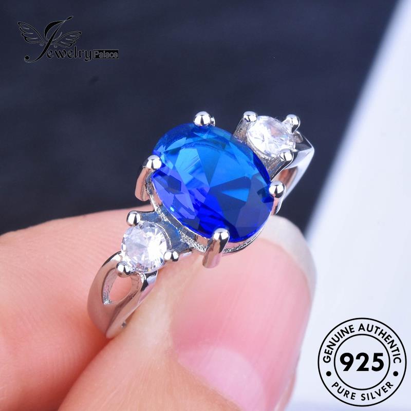 JEWELRYPALACE Silver Silver Asli 925 Murni Sterling Sapphire Cincin Nikah Vintage Kawin Perhiasan Oval Original Wanita korea Aksesori Perak R2186