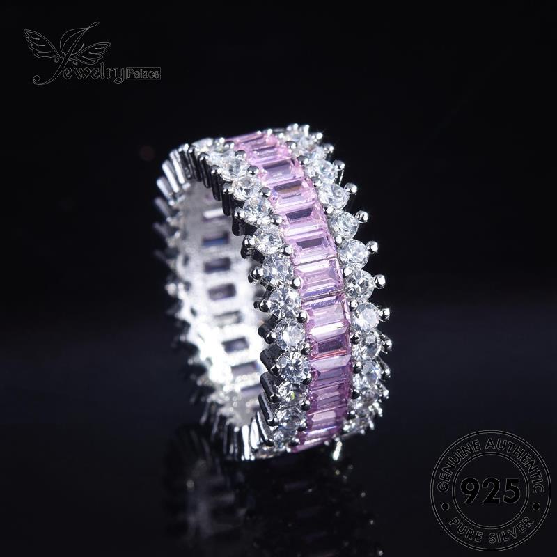 JEWELRYPALACE Perhiasan Fashion Silver Kawin Cincin Sterling korea Asli Perak Row Wanita 925 Murni Original Nikah Pink Diamond Silver Crystal Aksesori R2217