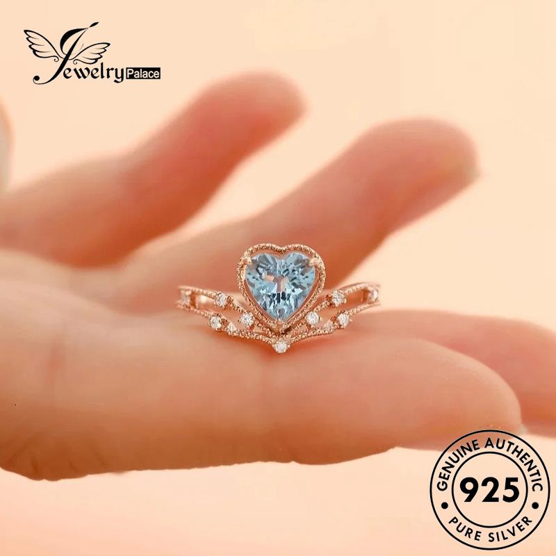 JEWELRYPALACE Gold Wanita korea Perak Sterling Murni Silver 925 Kawin Temperament Aksesori Aquamarine Perhiasan Original Love Nikah Cincin Asli Silver R2239