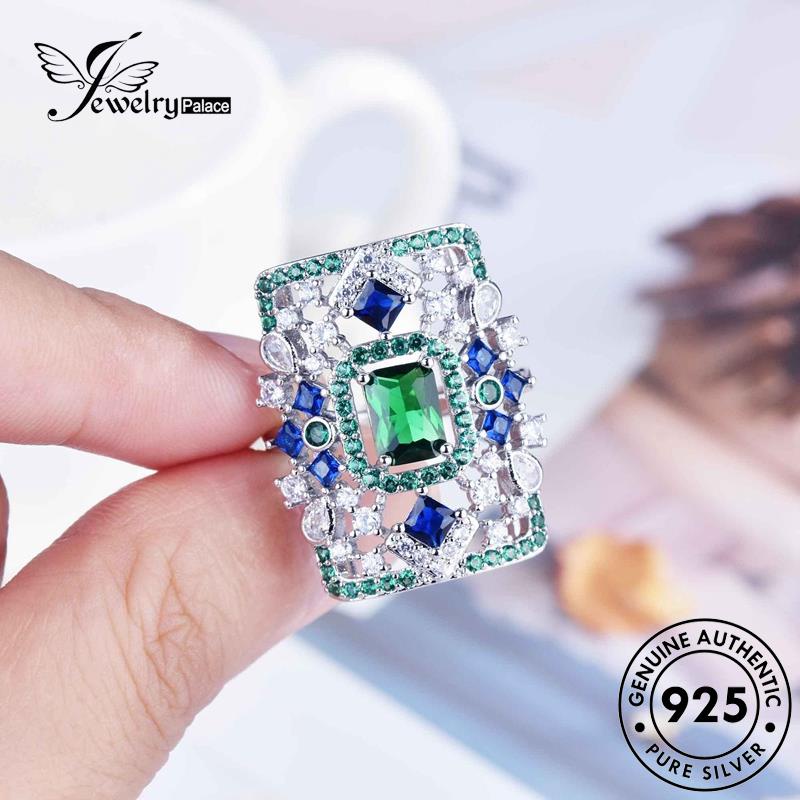 JEWELRYPALACE Wanita Silver Sterling Cincin Retro Kawin Perak Original Asli Emerald Square Perhiasan 925 Nikah Murni Silver korea Aksesori R2240