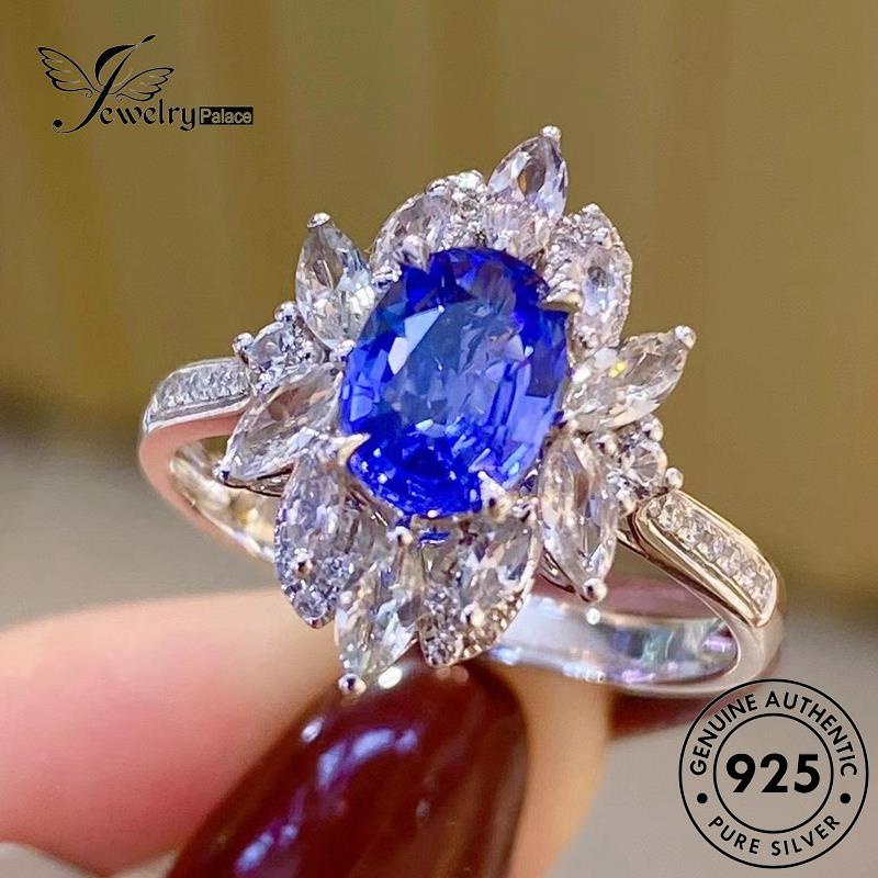 JEWELRYPALACE Oval Perak korea 925 Original Silver Sterling Kawin Perhiasan Nikah Murni Asli Silver Aksesori Luxury Cincin Wanita Sapphire R2304